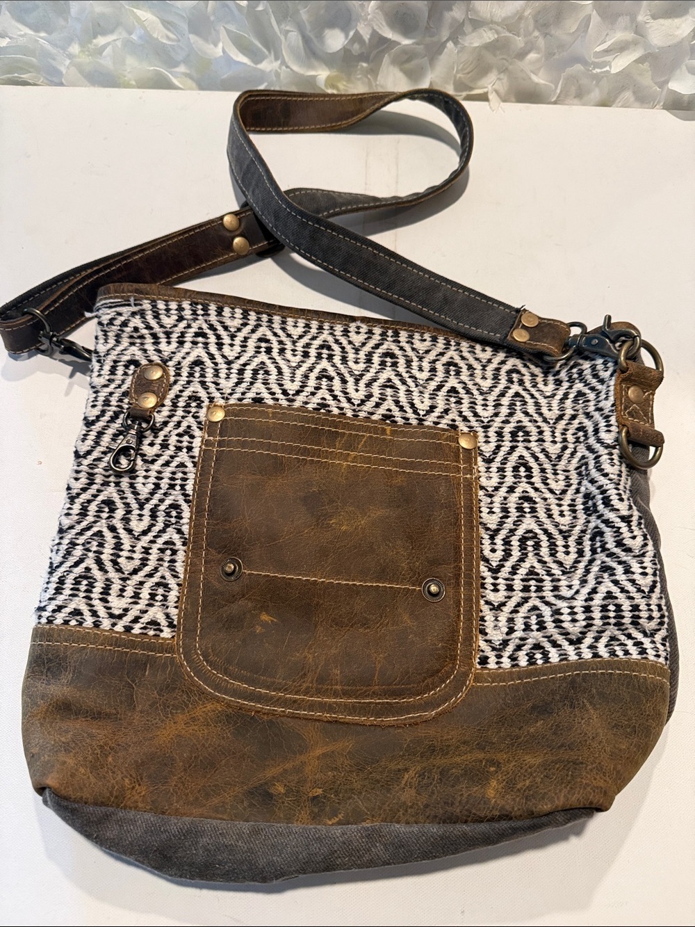 Myra Bag Black & Brown Woven Leather-Accent Crossbody